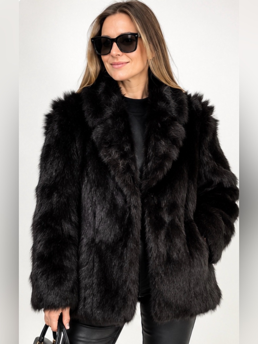 Women's Black Faux Fur Teddy Jacket - Luxe Plush Outerwear